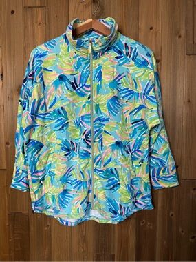Lilly Pulitzer Lightweight Tropical Print Zip Jacket - Blue/Green Small